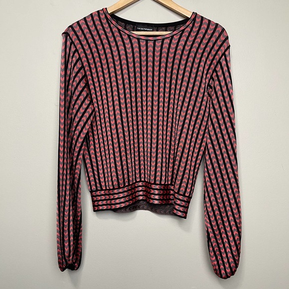 Emporio Armani Long Sleeve Crew Neck Stripped Chevron Sweater Pink Black Gray 42 - Picture 1 of 8